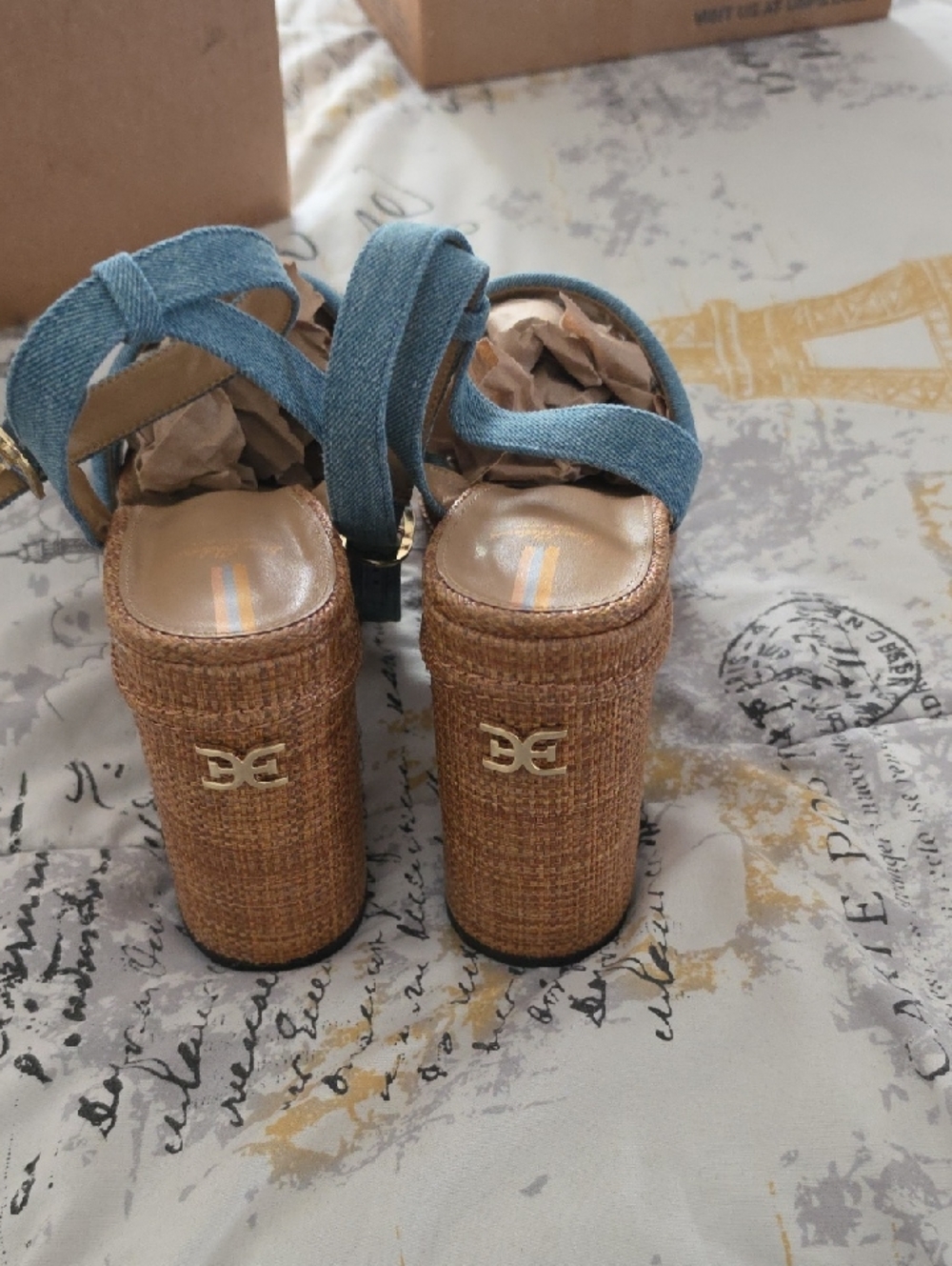 Sam Edelman Blue Strappy Cork Wedge Sandals - Picture 3 of 4